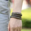 Tennis Fashion Black/Brown Thin Genuine Leather Bracelets Round/Square Rivets Single Long Bangles Multi Rolls Wristbands