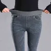 décontracté taille haute chaud crayon jeans femme plus la taille velours bout à bout leggings hiver épaississement cachemire femmes maigres 211129