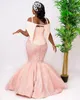 2022 Plus Size Arabic Aso Ebi Pink Mermaid Sexy Prom Dresses Spaghetti Lace Evening Formal Party Second Reception Bridesmaid Gowns Dress ZJ630