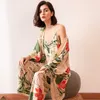 Juli's Song 3 stks Dames Pyjama Set Vrouwelijke Pyjama Losse Viscose Floral Gedrukt Nachtkleding Star Nachtkleding Lente Zomer Robe 210830