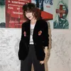 Black Velvet Blazer Women Vintage Embroidery Floral Long Sleeve Ladies Coat Suit Jacket Autumn 210427