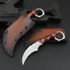 Top Quality Karambit Faca D2 Lâmina de aço Tang Tang Tang Rosewood Lâmina Fixa Facas de garras táticas com bainha de couro