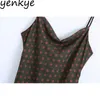 Mode Femmes Vintage Polka Dot Slip Dress Sexy Dos Nu Sans Manches Ruching Hem Slits Sling Robes Longues Night Out Robe 210514