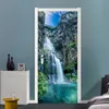 Wodospady 3D Krajobraz Drzwi Naklejki Home Decor Dekoracje Salon Diningowa PVC Samoprzylepna Wodoodporna Naklejki ścienne Winyl Tapeta 210317