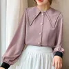 Korean Fashion Blouse Women Doll Collar Single Row Buckle Long Sleeves Chiffon Tops Small Crowd Design Sense Autumn 210604