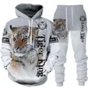 Men Tiger Hoodie and Pants 2pc Set 3D Print Tracksuit Autumn Women Sportswear Set Warm Cozy Tiger Men Hoodie Suit G1217