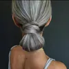 Real Gray Ponytails Hårförlängning Afro Grå Hårstycke Naturlig höjdpunkt Salt och Peppar Humanhair Ponytail Updo Chignon 140g