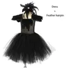 Girl039s klänningar girtls svart svan cosplay kostymer barn littler ond klä upp för barn fjäder lek fågelkläder flicka par2846902