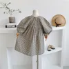 Koreaanse stijl schattige meisjes bladerdeeg mouw losse jurk kinderkleding bloemen casual kleine prinses jurken voor baby 210615