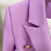 Klasik Stil En Kaliteli Orijinal Tasarım kadın Leylak Blazer Kruvaze Blazers Ince Ceket Metal Tokaları Pike Pamuklu Ceket