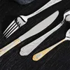 Upspirit 16 Sztuk Złoto Ze Stołowo Ze Stali Nierdzewnej Zestaw Sztućce Zestaw Łyżnic Noże Forks Naczynia Obiadowa Zestaw Kitchen Silverware 210928