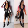 Women's Jumpsuits & Rompers AHVIT Contrast Color Striped Sexy Playsuits Front Zipper Long Sleeve Skinny Romper Stand Collar Knee Length Pant