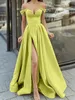 A-Line Prom Dress 2022 Spring Satin Off The Shoulder V Neck High Slit Long Evening Gown Formal Elegant Vestidos de Gala