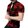 Mannen Korte Mouw Revers Knopen Shirt Casual Bloemen Blouse Mannen Hawaiian Beach Tops Zomer Gestreepte Print Shirts Camisa Plus