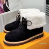 New Snow Boots Women Wool Flanging Warm Lace Up Ankle Boot Comfortable Flat Plus Cotton Shoes Brand Design Ladies