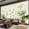 DIY büyük lotus yaprakları çiçek balık oturma odası ev dekor vinil duvar çıkartmaları oturma odası yatak odası TV dekorasyon duvar kağıdı 210914