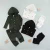 Autumn 2pcs Baby Girls Boys Unisex Clothing Sets Infant Newborns Solid Color Waffle Long Sleeve Hoodies Rompers Tie-up Trousers G1023