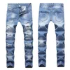 2020 Tasarımcı Erkek Yırtık Kotlar İnce Uygun Uygun Mavi Denim Joggers Erkek Sıkıntılı Yıkılmış Pantolon Düğmesi Sinek Pantolon X0621293P