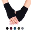 Five Fingers Gloves Women Solid Cashmere Warm Winter Female Long Fingerless Stretchy Arm Crochet Hand Wrist Warmer Mittens
