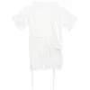 IEFB Asymmetrische Korte Mouw Losse O-hals Casual Effen Kleur Zomer Wit T-shirt Drawstring Design Mid Lenge Tee Tops 210524