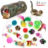 Renkli Kedi Oyuncaklar PET Seti Katlanabilir Tünel 4 Delik Oyun Tüpleri Topları Tüy Fareler Şekli Pet Yavru Kedi İnteraktif Malzemeleri 211122