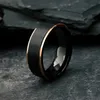 خواتم الزفاف الرفاهية لخاتم التنغستن الأسود مع طلاء حافة الذهب الوردي الفرقة للرجال حجم المجوهرات 6-13