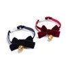 Kot kołnierzy prowadzi aksamitne kołnierz Bowknot Regulowany Bezpieczeństwo Klamry Gatos Bow Tie Akcesoria do kotów z Bell Solid Color