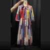 Vestidos casuales Oficina Damas Ropa de trabajo Cuello de arco Impresión A-Line Color Block Vestido Ajuste y Flare Plisado 2021 Otoño Moda Mujer