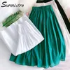 Surmiitro moda verão algodão midi long tulle saia mulheres estilo coreano verde meia-comprimento cintura alta uma linha saia feminina 210712