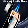 Creative Electric Tungsten USB Lighter Torch Jet Double Flame Butane Refillable Lighters with Gas Window Windproof Multifunctional