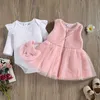 Kleidung Sets Herbst Infant Baby Mädchen Anzug Set Einfarbig Hals Langarm Body + Ärmelloses Kleid + Tasche Kleidung 0-18 monate