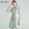 Fashion dress Summer Women's Dress Lace Ruffles Long sleeve Red-crowned crane Flowers Beaded high quality Dresses 210524