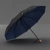 Automatiska stora paraply män affärer vindtät 10k vikande sol trähandtag utomhus UV skydd parasoll