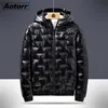 Winter Men's Hooded Parkas Windbreaker Fashion Thermal Coats Mens Thick Warm Glossy Black Jackets Brand Outwear Men Clothing 6XL 211216