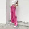Pantalon Femme Esthétique Rose Mi-Taille Long E-girl Streetwear Rayé Bandage Poches Lâche Pantalon Hip Hop Tenues Années 90 Femme