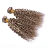 Double Wefted Colored Kinky Curly Human Hair Wefts Blonde 613 and Light Brown 8 Virgin Human Hair Curly Weaves Extensions 4Pcs