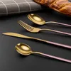 Conjunto de talheres de ouro 24pcs / 6 conjuntos de utensílios de mesa de pratos de pratos Facas de colheres Setks Set de aço inoxidável Cutelaria Spoon Spoon Set 210706