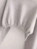 Kobieta Cropped Bluzy Szary Lampion Rękaw Swetry Młode Moda Koszulki Kobiet Krótkie Topy 210421