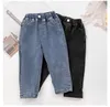 Winter boys and girls soft elastic fleece lining warm jeans children fashion all-match denim pants 210508