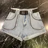 DEAT Spring Summer Fashion Sexy Sashes Metal Rivet Edge Design Belt Denim Shorts Women SB137 210709