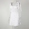 Случайные белые цветочные принты летнее пляжное платье бантом на плечо ruched высокая эластичная талия мини-вечеринка backload vestidos 210603