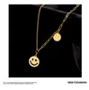 2st Set Fashion Smile Double Layers hängsmycken Halsband Imitation Pärlor Smile-formade droppar Klappsmycken för kvinnor Cool Gri262n