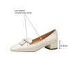 ALLISEFOファッションカジュアル本物のレザータッセル厚いヒールの女性の靴スクエアトゥブランドブランドハイヒールの靴女性ヒールシューズ210611