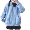 Ulzzang preppy style pocket hoodie tecknad tryck kvinnor söta kläder hajuku kawaii rosa tröja kvinna anime zip-up hoodies 210928
