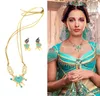 Earrings & Necklace Women Jasmine Royal Crown Headband Pendant Jewelry Set Teal Dress Up Princess Adults Kids Costume Kit