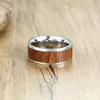 Wedding Rings 8MM Men's Stainless Steel Wood Inlay Ring For Trend Personality Men Band Finger Spot Jewelry