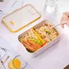 Lunch box z sztućce pszenicy słomy kreskówka podwójny pokład przenośnego bento przechowywania żywności dla dzieci studenci na zewnątrz 210423