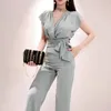 Été 2 pièces ensemble pour femmes hauts sans manches et pantalons longs costumes col en v dames travail jambe large bureau pantalon costume femmes Blazers