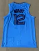 Maglie da basket da uomo Ja Morant # 12 Teal Bianco Blu cucite City Nero Vintage 75th Jersey Camicie S-XXL