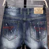 Trendy Denim Shorts Men Ink Paint Blue Jeans Slim Fit Designer Trip Party Club Hip Hop Big Pantalones X0621